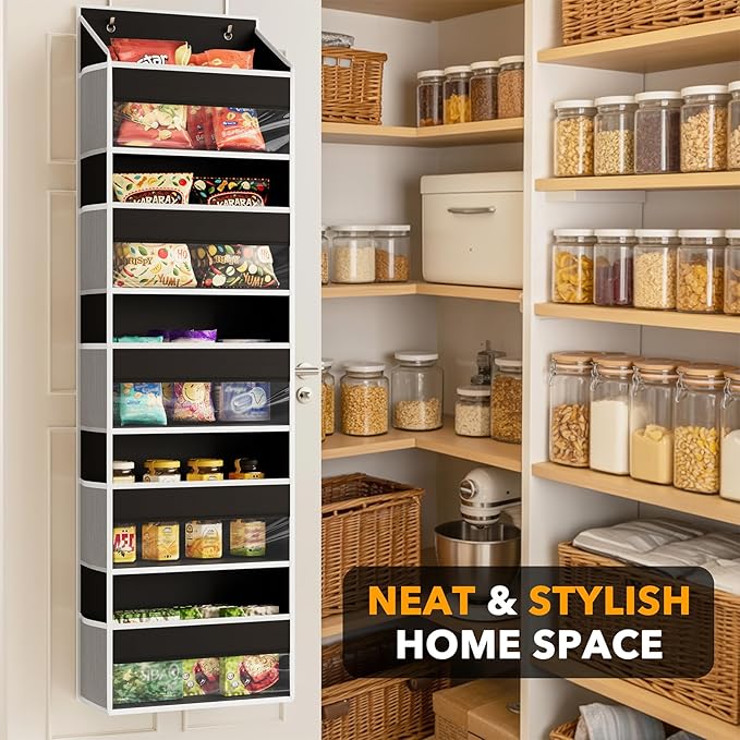 SpaceAid 1 Pack Over The Door Organizer with 5 Large Pockets and 10 Mesh Side Pockets, 5 Layers Door Organizer Hanging with Clear Window for Bedroom, Bathroom, Pantry and Nursery, Black-Ruum Studio Home