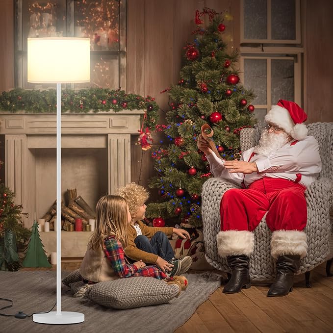Ambimall 60'' Modern Floor Lamp with Shade, Tall Lamps for Living Room, Bedroom, Office, Dining Room, White Shade with White Pole(Without Bulb)-Ruum Studio Home