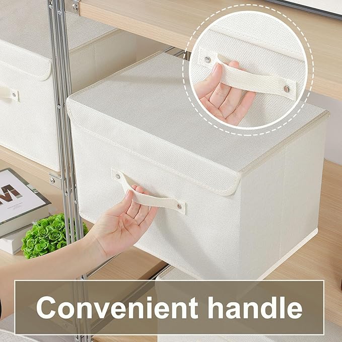 Fabric Storage Bins Cube Organizers with Flip-Top Lid and Handles,Storage Boxes for Organizing Home,Office,and Closet,Beige,3 Pack 15 x 9.8 x 9.8 in-Ruum Studio Home
