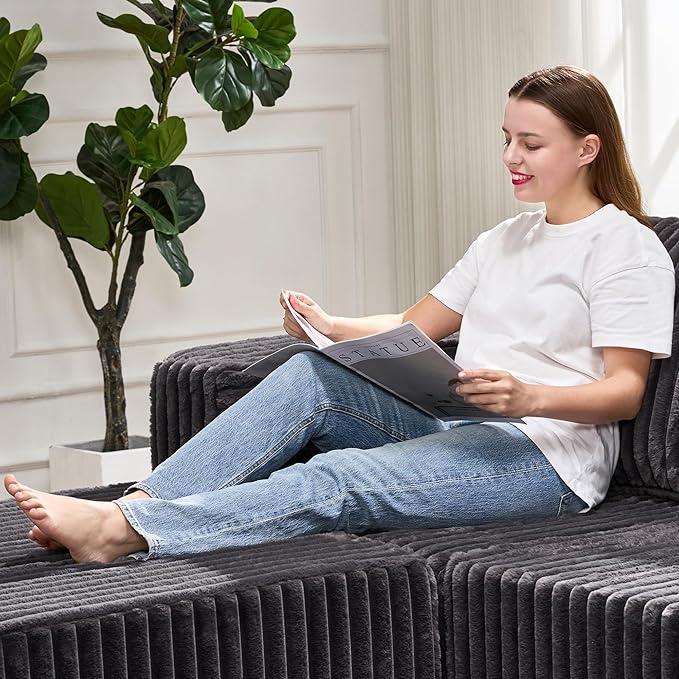 Hobestluk Rectangle Ottoman Memory Foam Footrest for Couch with Removable Cover Large Floor Seating for Adults Ottoman Coffee Table for Living Room, Bedroom or Office (Strip Grey, Footrest)-Ruum Studio Home