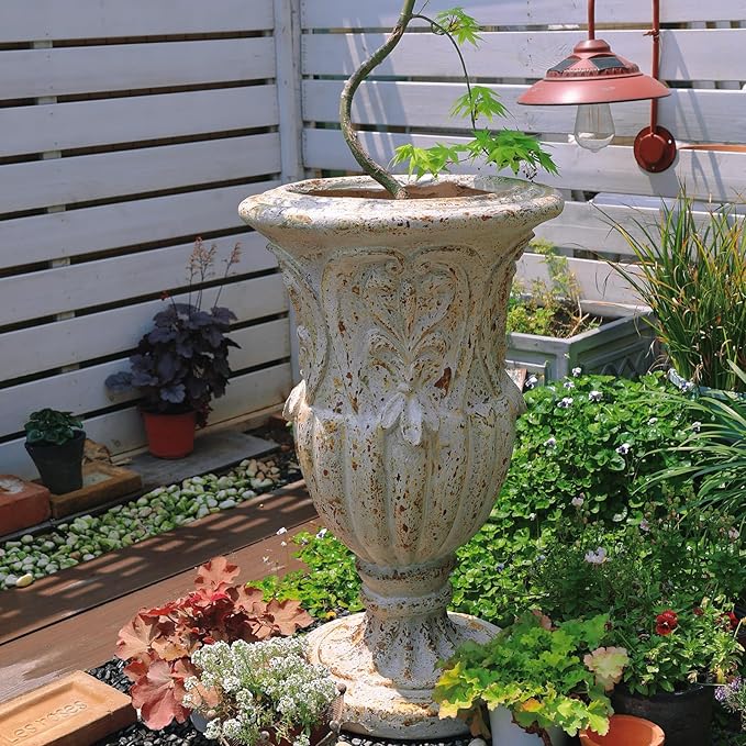 Vintage European Giant Garden Urn Planter, Decorative Cement and Fiber Flower Pot, Make Rust Finished, Wrap Foam Safely Delivered from Local Warehouse (Vintage, Large)-Ruum Studio Home