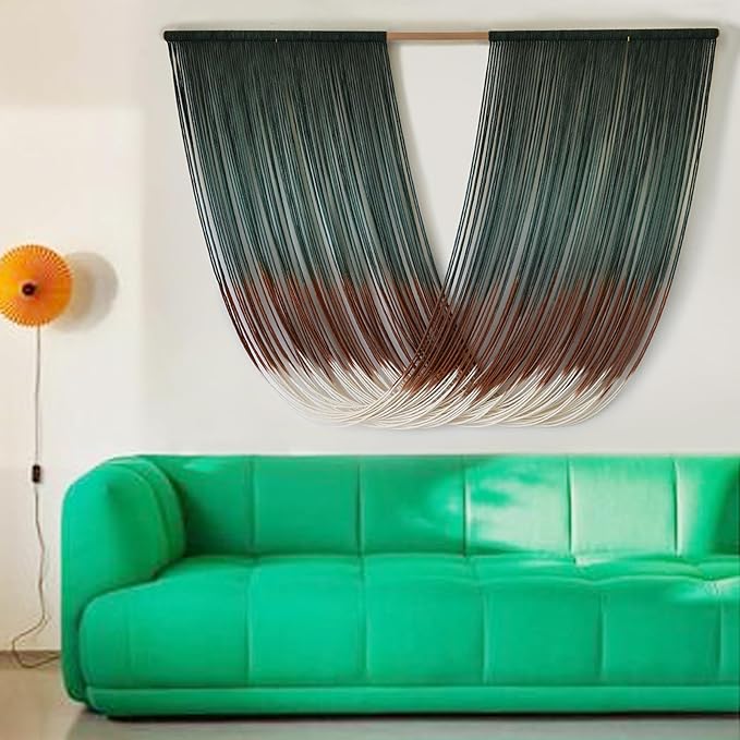 Macrame Wall Hanging Dip-Dye Green Boho Wall Decor Chic Fiber Yarn Wall Art Craftsmanship Bedroom Livingroom Nursery Apartment Home Decor 57" W x 35" L-Ruum Studio Home