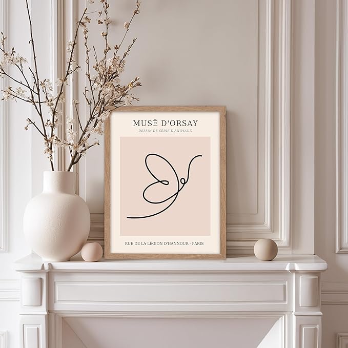 Poster Master Vintage Poster - Retro One Line Butterfly Drawing Print - Butterfly Line Art - Minimal Gift for Him, Her, Animal Lover - Abstract Decor for Home, Office, 8x10 Beige Framed-Ruum Studio Home