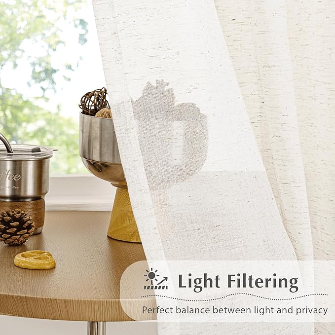FMFUNCTEX Linen Sheer Pinch Pleated Curtains for Bedroom, Linen Flax Beige 63 Inch Length Sheer Curtain See Through Panels for Living Room, Natural Window Drapes for Farmhouse, Rod Pocket 2 Panels-Ruum Studio Home