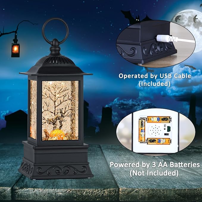 Halloween Snow Globe Black Cat Lantern, Glitter Lighted Snow Globes Halloween Decorations for Home, Light Up Snowglobe Halloween Décor-Ruum Studio Home