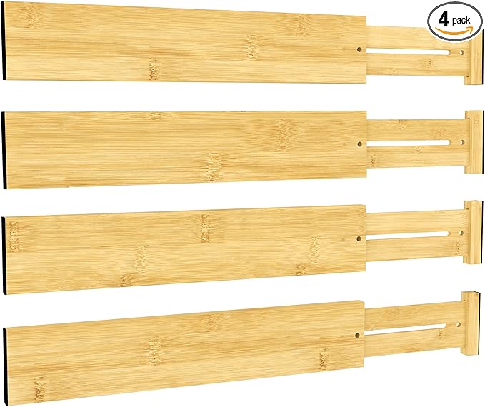 BAMEOS 3" H Bamboo Drawer Dividers - Adjustable Expandable Drawer Organizer - Kitchen, Bathroom, Bedroom & Office, 4-pack-Ruum Studio Home