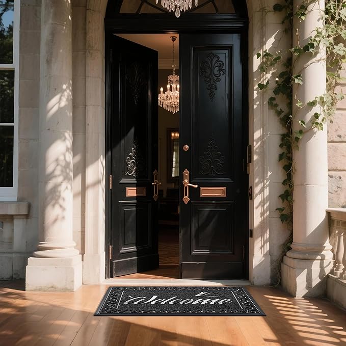 Yimobra Welcome Mat, Heavy Duty Sturdy Door Mats for Home Entrance Outdoor Indoor, Front Doormat for Outside Patio Floor Entry Porch Garage Office, Waterproof, Low Profile, 47 x 24, Black-Ruum Studio Home