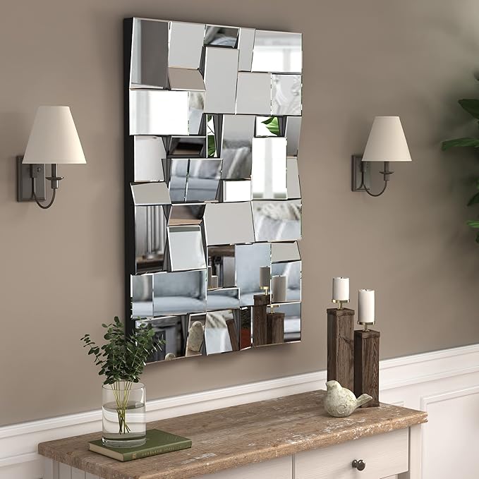 KOHROS Modern Geometric Irregular Mirror for Wall Decor 44" x 30" Decorative Mirror with Beveled Glass for Entryway Hallway Living Room Home Decor Horizontal or Vertical Hanging-Ruum Studio Home