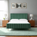 Livinia Full Size Elton Velvet Platform Bed, Upholstered Bed Frame with Vertical Channel Tufted Headboard Footboard, Strong Wood Slats, No Box Spring Needed, Green (Full)-Ruum Studio Home