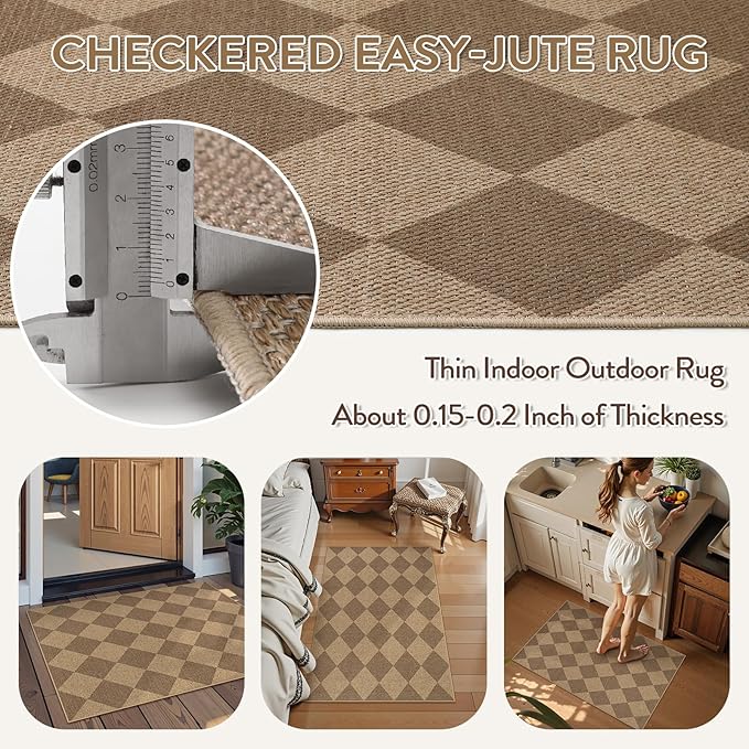 Lahome Checkered Easy Jute Rug, 2x3 Entryway Rug Indoor Outdoor Front Door Mat, Farmhouse Neutral Non Slip Non Shedding Washable Kitchen Mats for Floor Foyer-Ruum Studio Home