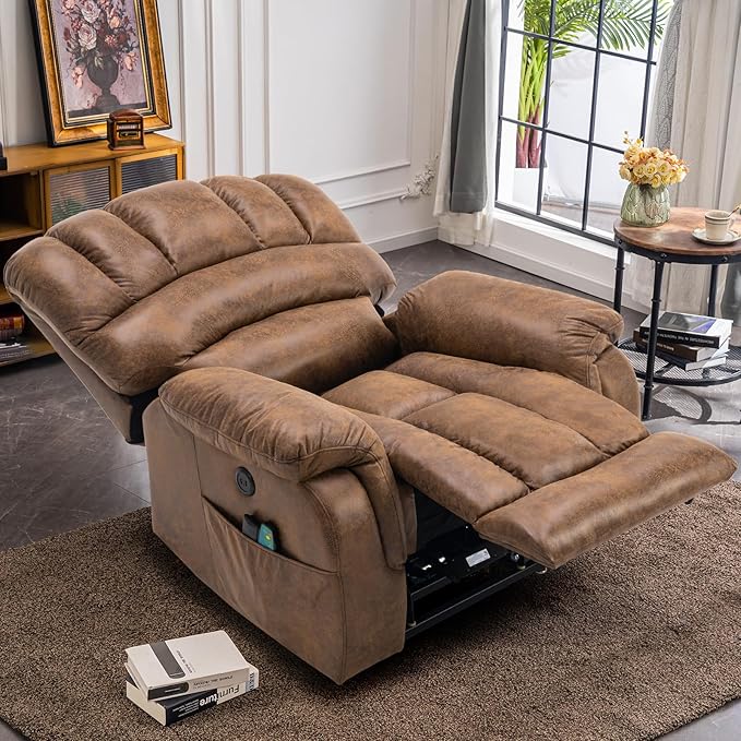 VIVIJASON Large Dual OKIN Motor Power Lift Recliner Chair for Elderly Big Man, 180° Lay Flat Electric Recliner with Heat & Massage, Infinite Position, 2 Remote Controls, Side Pockets & USB Port, Brown-Ruum Studio Home