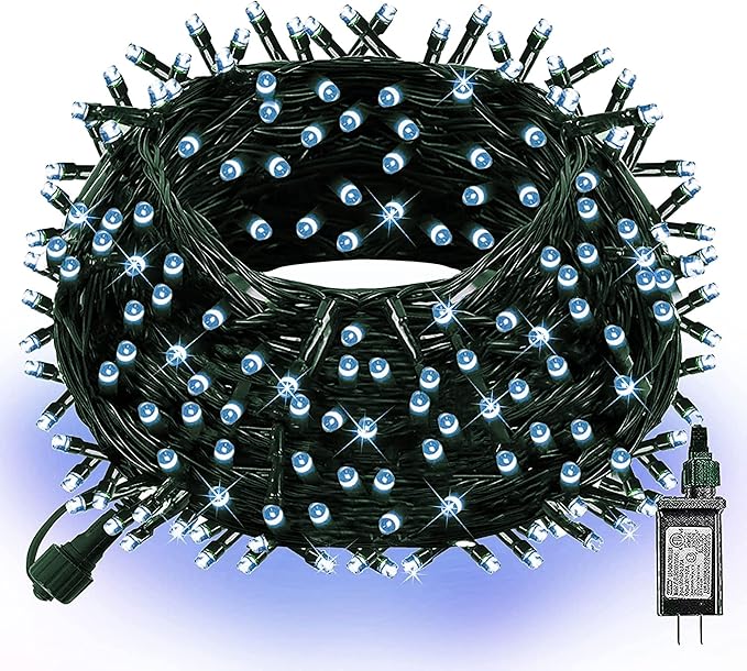 Dazzle Bright 300 LED Christmas String Lights, 100 FT Connectable Waterproof String Lights Green Wire with 8 Modes, Christmas Decorations for Indoor Outdoor Xmas Party Yard Garden (White)-Ruum Studio Home