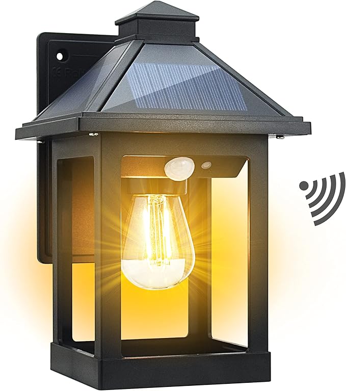 Solar Powered Wall Lanterns Outdoor with 3 Modes, Dusk to Dawn Motion Sensor LED Sconce Lights Waterproof, Exterior Front Porch Security Lamps Wall Mount Patio Fence Decorative Light Fixtures-Ruum Studio Home