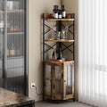 Corner Bar Cabinet with Power Outlet, 5-Tier Corner Wine Cabinet with Led Strip and Glass Holder, Industrial Tall Liquor Cabinet Bar Wine Rack for Home, Rustic Brown-Ruum Studio Home
