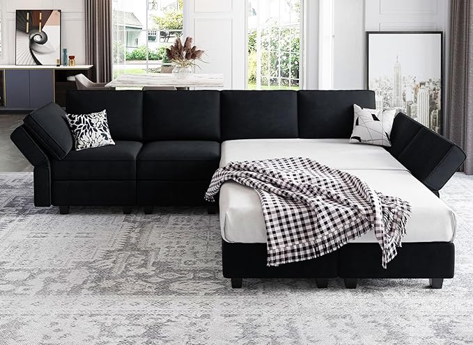 Belffin Modular Sofa Middle Module with Storage Accent Armless Chair for Modular Sectional Sofa Couch Velvet Black-Ruum Studio Home