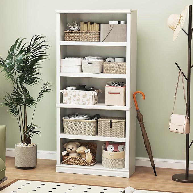 70-Inch Tall White Bookcase, 5 Tiers Shelves Open Storage Bookshelf, 33 in Wide Anti Tipping Indoor Furniture, Book Cases for Home Library Office Bedroom School-Ruum Studio Home