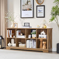 Farmhouse 8 Cube Bookshelf, Storage Organizer Bookcase, Kids Toy Storage Cabinet, Long Bookshelves Storage Organizer Shelf, Wood Display Cabinet Book Shelves for Bedroom,Living Room, Natural Oak-Ruum Studio Home