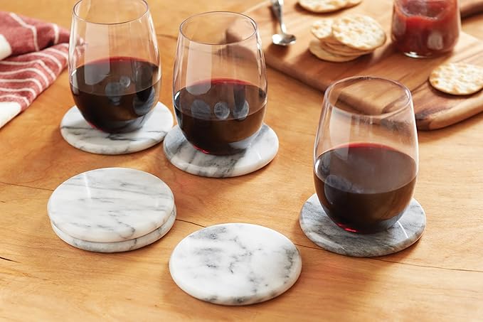 Fox Run 48749 Natural White Polished Marble Stone Coasters, Set of 6-Ruum Studio Home