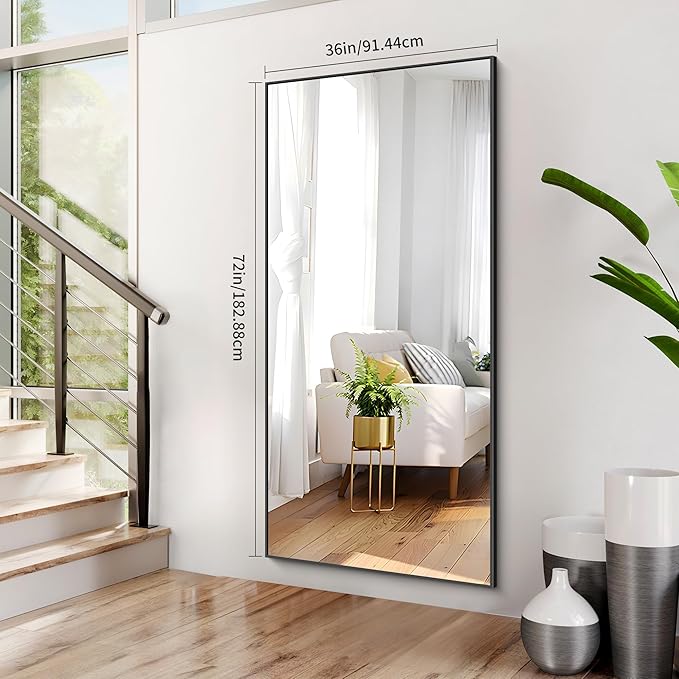 36x72inch Bathroom Mirror, Black Rectangle Mirror with Thin Metal Frame, Large Rectangular Wall Mirrors for Bathroom, Living Roomm, Hair Salon, Big Farmehouse Mirror Hang Horizontal/Vertical-Ruum Studio Home