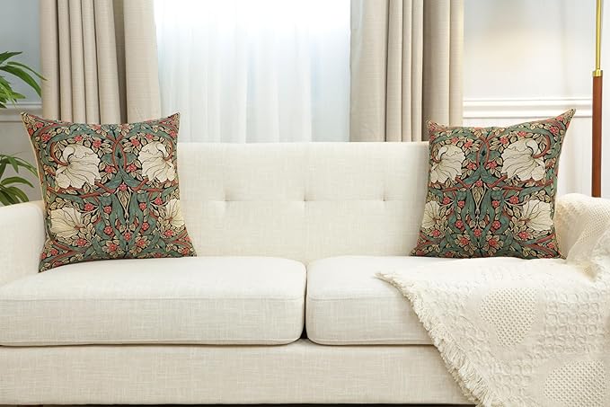 Charlotte Home Furnishings Pimpernel Red Green Floral Throw Pillow Cover 18” x 18” – Double-Sided Tapestry Cushion Cover for Couch, Sofa, or Bed | 100% Cotton Jacquard Woven in Europe-Ruum Studio Home