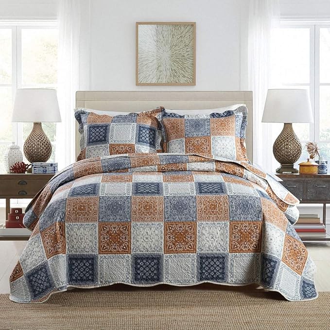 NEWLAKE Quilt Bedspread Sets-Color Block Pattern Reversible Coverlet Set,Queen Size-Ruum Studio Home