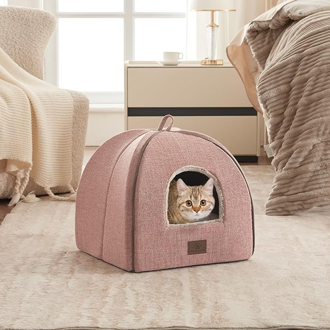 Cat Bed for Indoor Cats - Cat Cave Bed Cat House Cat Tent with Removable Washable Cushioned Pillow, Soft and Self Kitten beds,Cat Beds & Furniture, Pet Bed (Large, Pink)-Ruum Studio Home