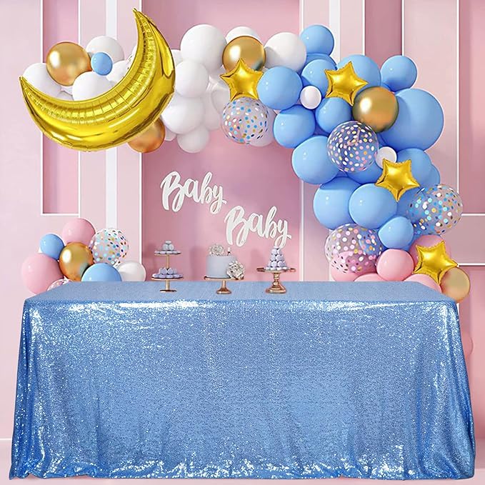 SquarePie Sequin Tablecloth 90 x 156 Inch Baby Blue Sparkly Table Linen for Wedding Party-Ruum Studio Home