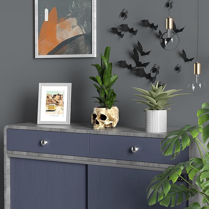 READAEER Skull Planter with Drain Hole, Resin Skull Shaped Flower Pot Candy Bowl, Gothic Decoration for Home Office Desk- White-Ruum Studio Home