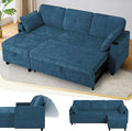 84 Inches Chenille Sectional Sofa w/Pull-Out Sofa Bed & Adjustable Back, Tufted L-Shaped Couch w/Storage Chaise, Sleeper Sectional Sofa w/USB Port & Cup Holders for Living Room, Blue-Ruum Studio Home
