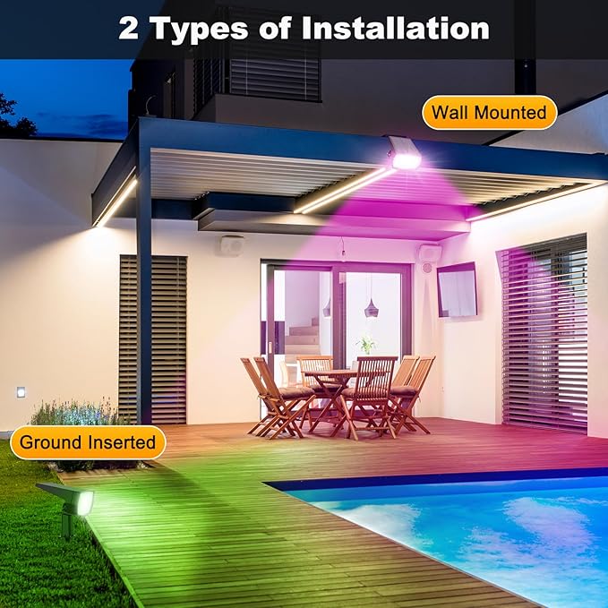 Fabrito Solar Color Changing Lights Outdoor, 9 Color Modes Landscape Spotlights, Dusk to Dawn Solar Powered Spot Lights for Outside, Solar Garden Lights for Yard, Pathway, Tree 4 Pack (Multicolor)-Ruum Studio Home
