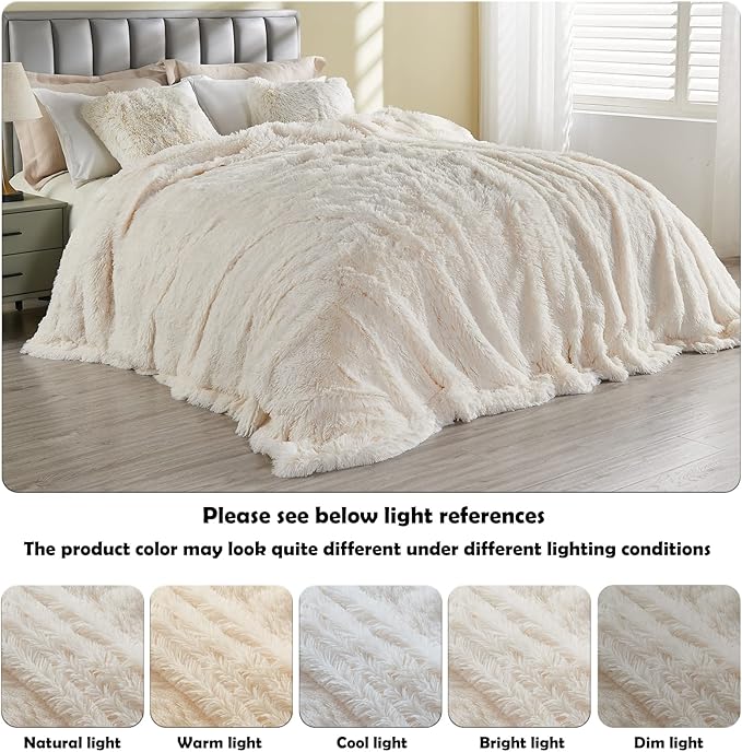 GONAAP Fuzzy Faux Fur Throw Blanket Ivory Super Soft Cozy Plush Fuzzy Shaggy Blanket for Couch Sofa Bed (Ivory, Throw(40"x50"))-Ruum Studio Home