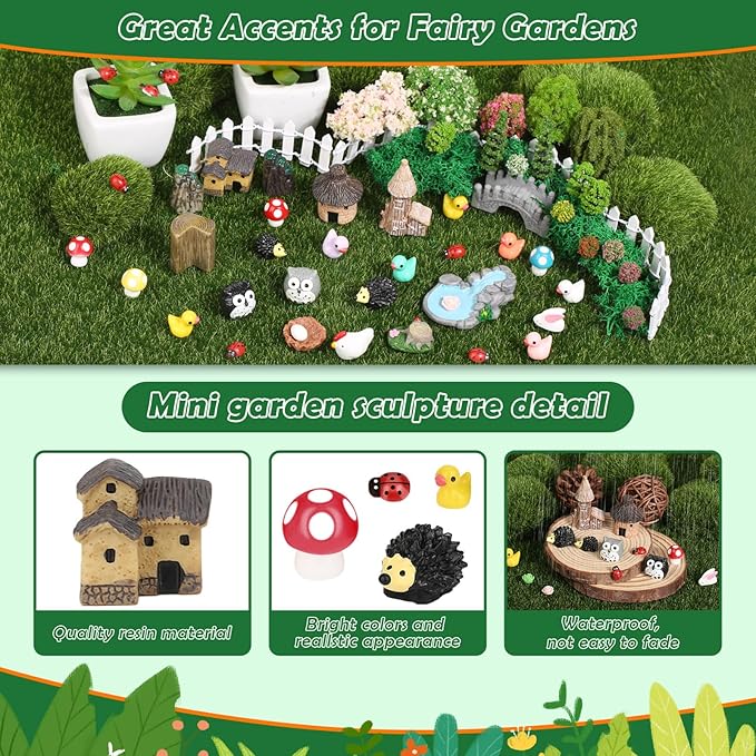 Thrilez 210 Pieces Miniature Fairy Garden Accessories, Including Resin Animals, Miniature Figurines, Micro Landscape Ornaments Kit, Fake Diorama Trees for Fairy Garden Decor-Ruum Studio Home