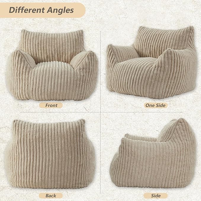 Giant Bean Bag Chairs for Adults Teens, Large Bean Bag Sofa Chairs with Filling Comfy Fuzzy BeanBag Chair with Armrests for Bedroom Living Room Reading-Ruum Studio Home