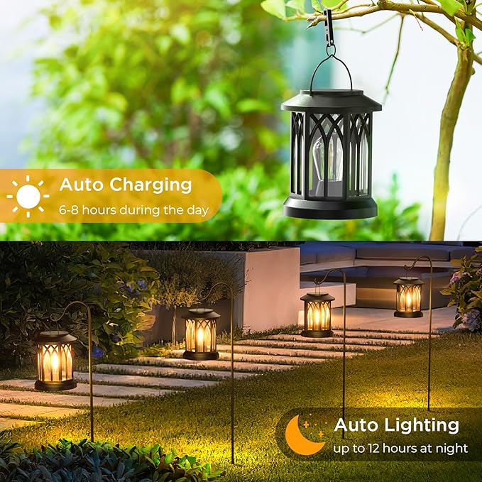 WdtPro Solar Lanterns Outdoor Hanging 4 Pack, Upgraded Bright Waterproof Lantern for Outside, Over 12Hrs Powered Lights for Garden, Yard, Patio Decor (Warm Light)-Ruum Studio Home