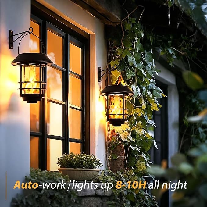 Otdair Solar Wall Lantern Outdoor, Flickering Flames Solar Sconce Lights Outdoor, Hanging Lamps Wall Mount for Front Porch, Patio and Yard, 2 Pack-Ruum Studio Home