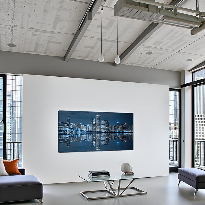 LevvArts Modern City Wall Art Chicago Downtown at Night Picture Print on Canvas Building Artwork for Office Living Room Wall Decoration-Ruum Studio Home