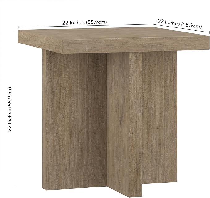 Henn&Hart 22" Wide Square Side Table in Weathered Gray, for Home, Living Room, Bedroom, Entertainment Room, Office-Ruum Studio Home