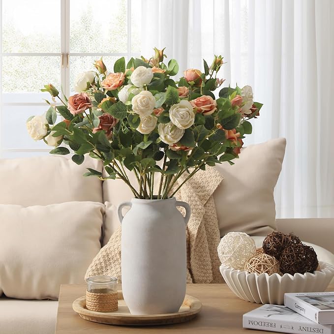 Large Flower Vase Home Decor - 12 inch Tall Ceramic Farmhouse White Rustic Table Vases with Handle Living Room Decoration Decorative Modern for Fireplace Kitchen-Ruum Studio Home