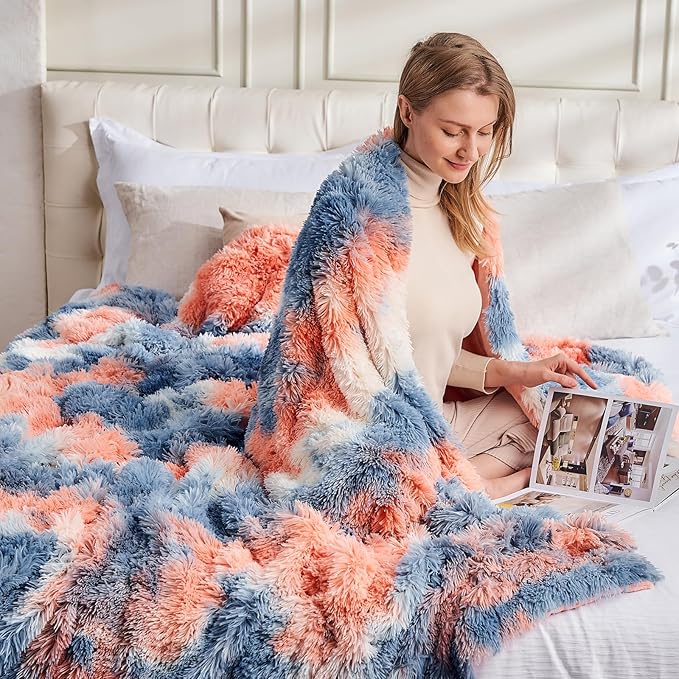 GONAAP Fuzzy Faux Fur Throw Blanket Tie-dye Sunset Super Soft Cozy Plush Fuzzy Shaggy Blanket for Couch Sofa Bed (Tie-dye Sunset, Throw(50"x60"))-Ruum Studio Home