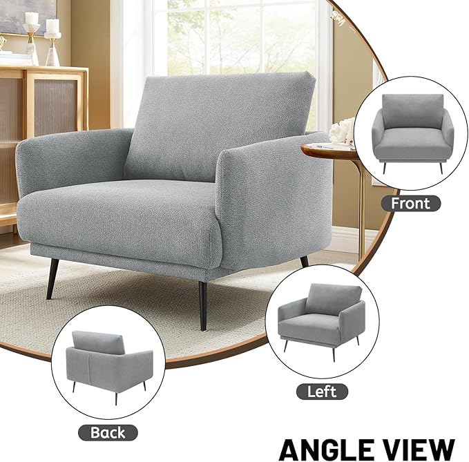 Oversized Accent Chair Set of 2 for Living Room Chairs Reading Arm Chair Comfy Modern Single Sofa Side Chairs with Metal Legs & Soft Cushion for Bedroom, Balcony,Waiting Room (Polyester, Grey)-Ruum Studio Home
