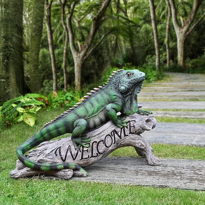 Chameleon Figurine Lizard Garden Decor: Big Iguana Figure Outdoor Statue Resin Yard Decoration Porch Large Sculpture Lawn Outside Flowerbed Accessories Welcome Sign-Ruum Studio Home