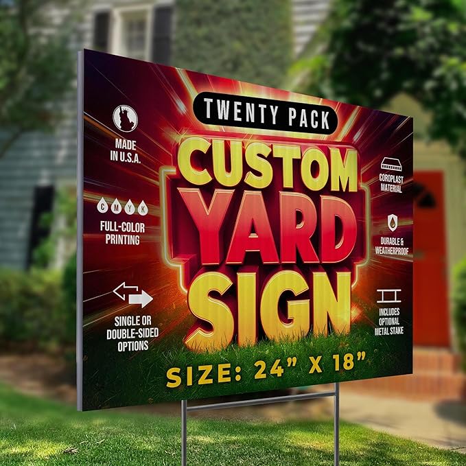 20 Pack 24"x18" Custom Yard Signs with Stakes, Personalized Yard Signs for Outdoors, Customized Full Color Print Corrugated Signs for Business-Ruum Studio Home