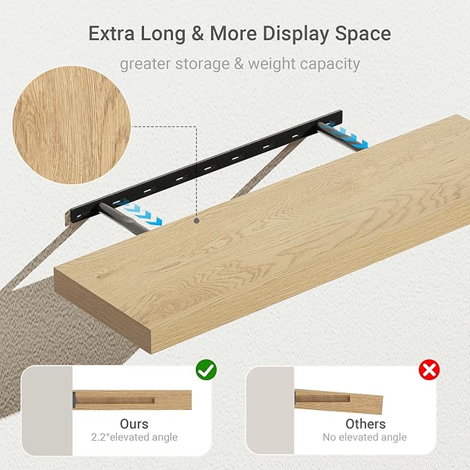10 inches Deep Floating Shelves 36 inch Long, Single Wall Shelves Heavy Duty 70 lbs for Bedroom, Bathroom, Living Room, Kitchen, Office, Modern Shelf Home Decor, Set of 1, Oak-Ruum Studio Home