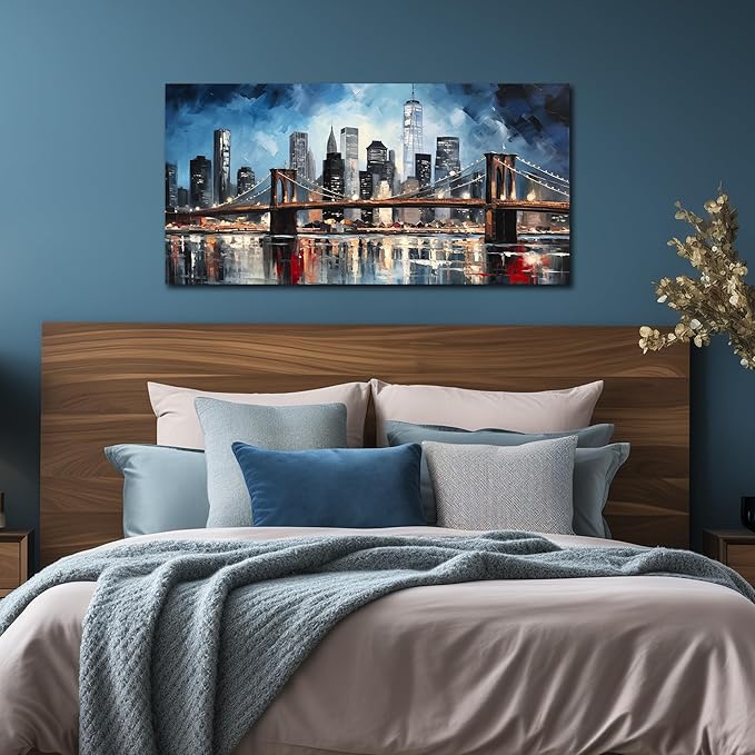 Brooklyn Bridge Canvas Wall Art Living Room City Wall Decor for Office Modern Pictures for Bedroom Wall Decor 20 x 40 Inch-Ruum Studio Home