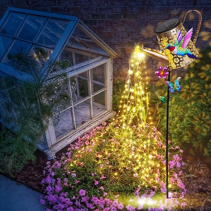 Solar Lights Outdoor Decorative,Metal Solar Watering Can Lights with Hummingbird, Waterproof Garden Stake for Yard Lawn Patio Pathway Landscape-Ruum Studio Home