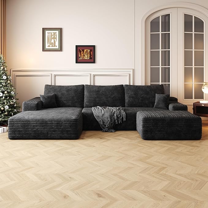 108" Sectional Couches for Living Room Modern Modular Sofa with L-Shape Couchs Upholstered Boneless Couch Deep Seat Sectional Couch with Chaise (Black, Left Facing Chaise+2Seaters+1Ottoman)-Ruum Studio Home