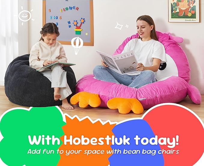 Hobestluk 2.5FT Bean Bag Chair Beanbags Small Bean Bag Chair with Filler Included Teardrop Bean Bag with Removable Cover for Bedroom Living Room (Small, Black)-Ruum Studio Home
