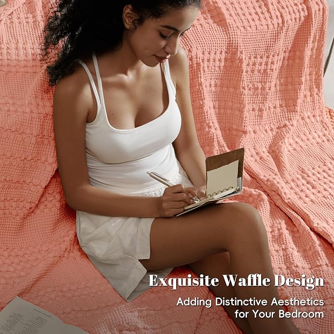 PHF 100% Cotton Waffle Weave Blanket King Size, Soft Lightweight Breathable Cozy Summer Blankets for Bed, Luxury Aesthetic Woven Bedding for Home Decor, 108"x90", Canyon Clay-Ruum Studio Home