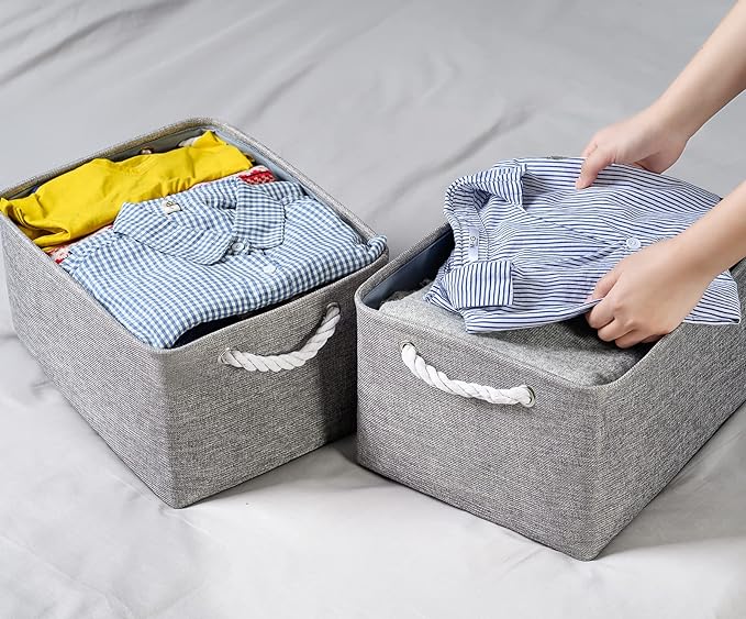 TheWarmHome Storage Bins - Medium 3 Pack Storage Baskets for Organizing Shelves | Fabric Storage Cubes Organizer for Linen Closet Nursery Home Decor Grey-Ruum Studio Home