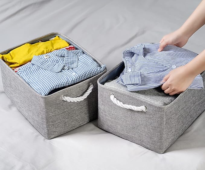 TheWarmHome Large Storage Bins Basket, 2 Pack Grey Fabric Storage Cubes for Changing Table Nursery Livingroom Kidsroom Playroom Toy, Collapsible Storage Baskets for organizing Shelves Closet-Ruum Studio Home